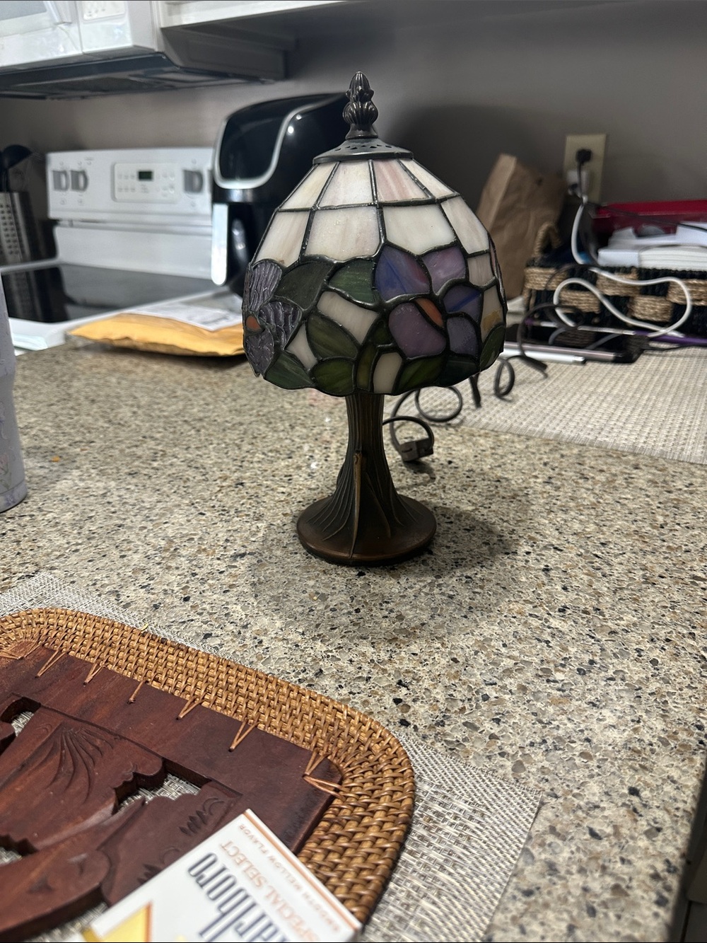 Tiffany-Style Stained Glass Table Lamp - Purple & Green Floral